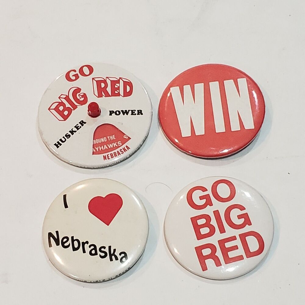 Vintage Nebraska Cornhuskers Go Big Red Button Pins Lot of 4 Huskers